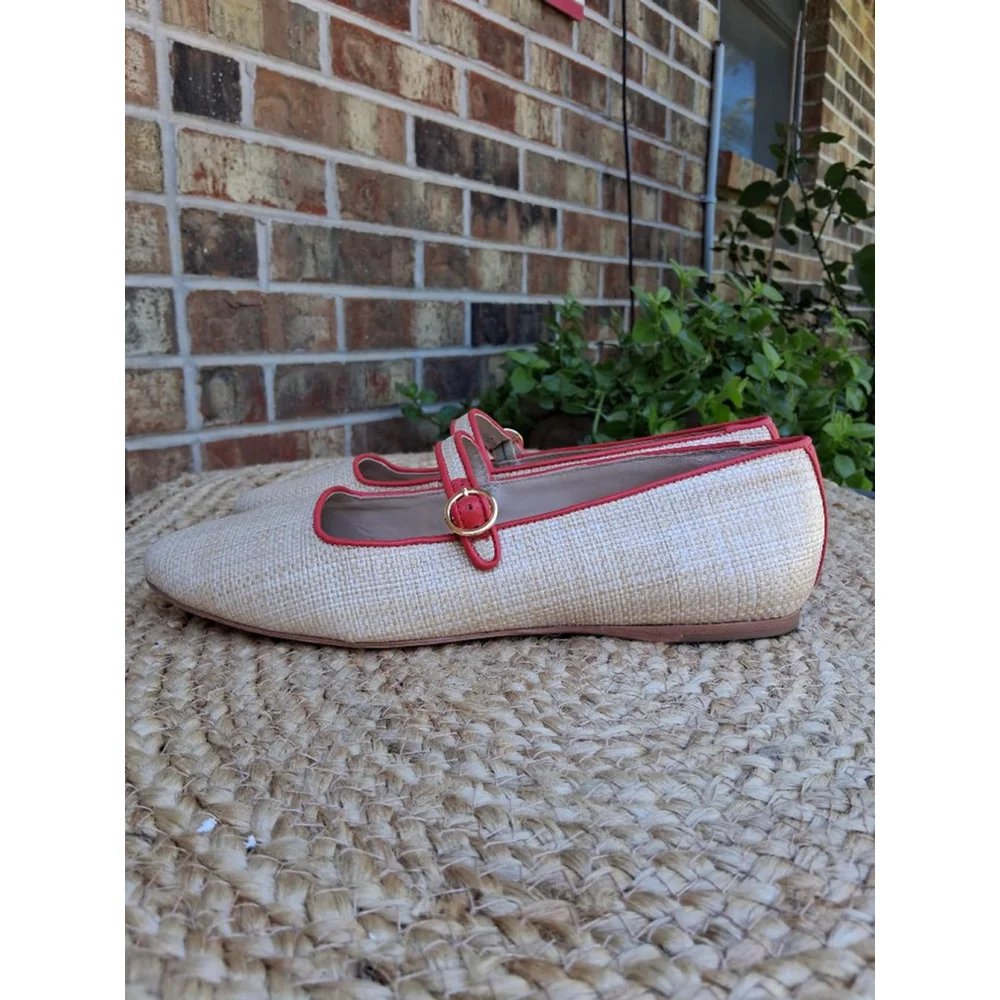 Antonio Melani Ruth Raffia Mary Jane Flats & Loafers Size 9 Beige Red EUC - Picture 6 of 11